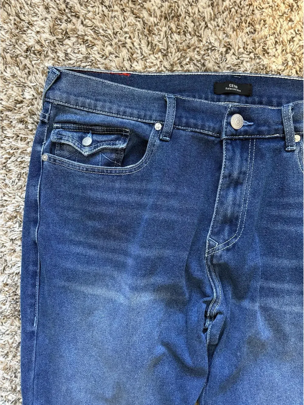 True Religion Geno Relaxed Slim Flap Jeans Men’s Size 36x32 Harmonious Wash NWT